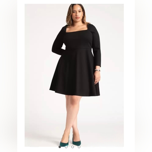Eloquii Square Neck Mini Skater Dress 28 Plus Size Short Black Fit Flare Dress - Picture 1 of 11